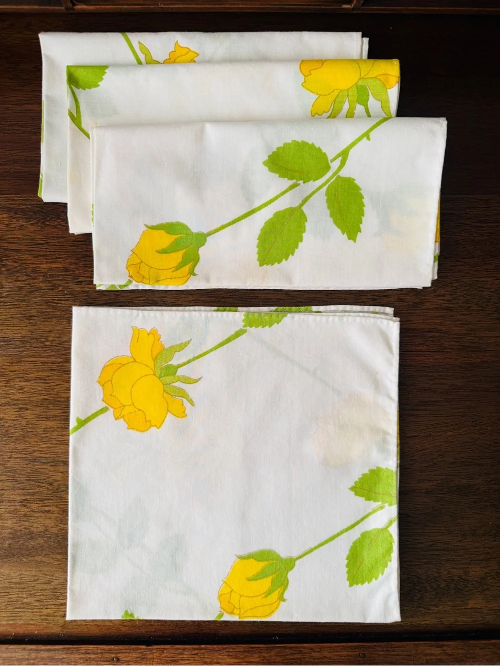 RARE Vintage Christian Dior Wamsutta Yellow Dior Rose Cloth Napkins Set of 4 MCM